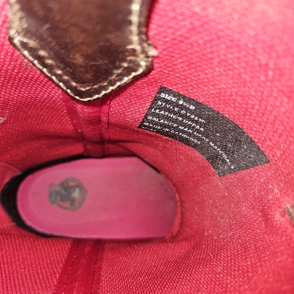 Justin Boots Two-Tone Embossed Tan Shaft with Dark Brown Foot Heeled Boots - Picture 4 of 5